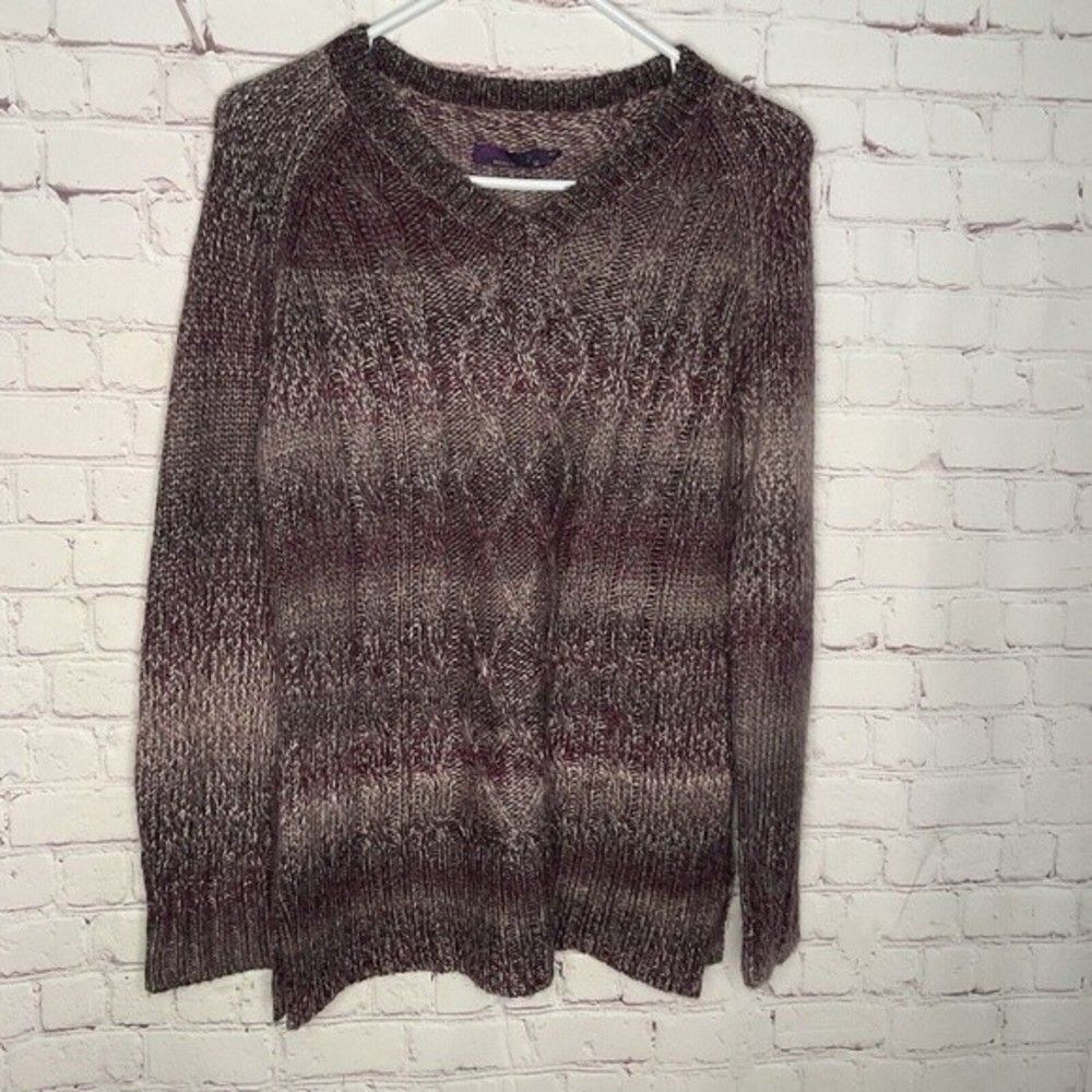 Prana Purple Striped Long Sleeves Cable Knit V-Neck Sweater‎ Women M China